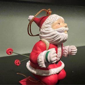 Vintage Skiing Santa Christmas Ornament Arms Move!